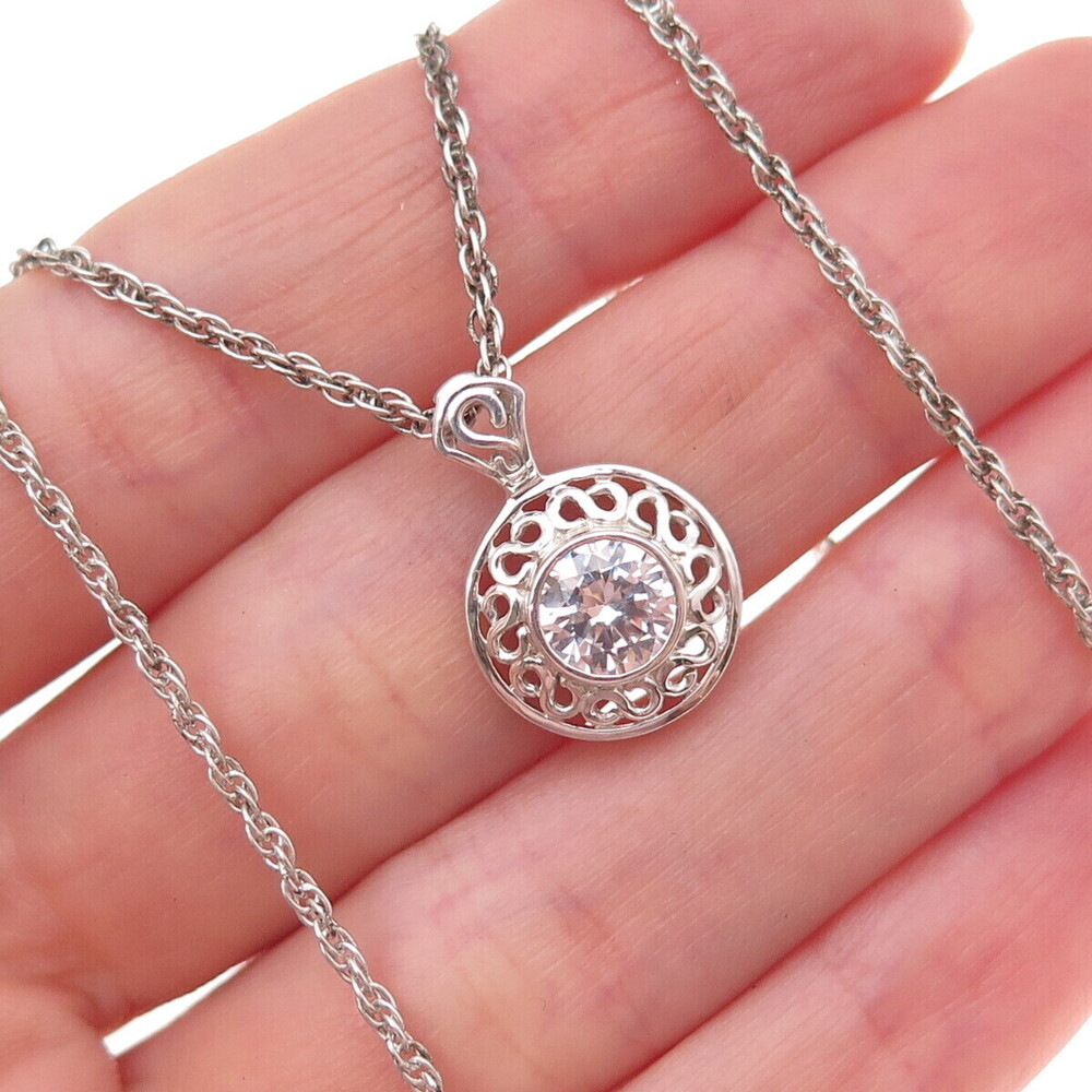 925 Sterling Silver Vintage Round-Cut C Z Singapore Chain Necklace 16"